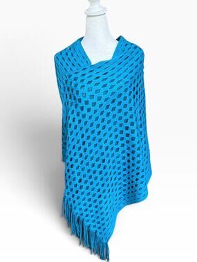 Cruise Club Teal Knit Poncho with Fringe NWT One Size